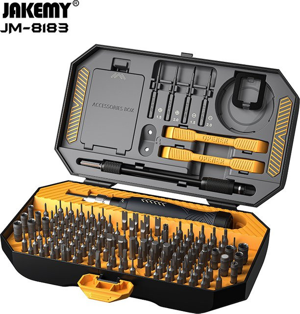 Jakemy JM-8183 Präzisions-Schraubendreher-Set 145 in 1 mit magnetischen CR-V Bits in Schwarz für Handy, Computer und Tablet Reparaturen - Bild 1