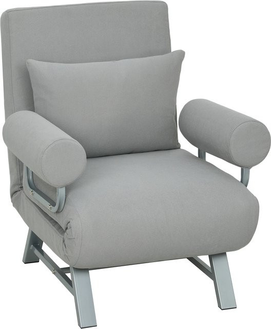 HOMCOM 3-in-1 Schlafsessel in Hellgrau mit Leinenoptik, klappbares Schlafsofa mit verstellbarer Rückenlehne und Armlehnen inklusive Zierkissen - Bild 1