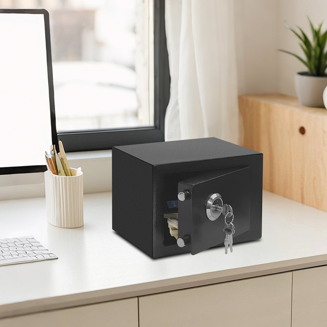 Sicherheitssafe aus Stahl in Schwarz mit 4,6 l Volumen, abschließbare Wandmontage-Kassenbox mit Filzfutter, B/H/T: 23,0 x 17,0 x 17,0 cm - Bild 1