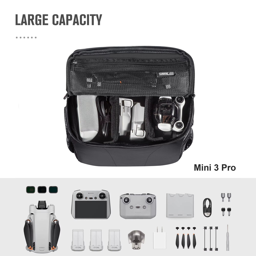STARTRC TECH Tragbare Aufbewahrungstasche als Schultertasche, Handtasche oder Rucksack für DJI Mini 4 Pro, Mini 3 Pro, Air 3, Air 2S und weitere Modelle, Schwarz - Bild 2