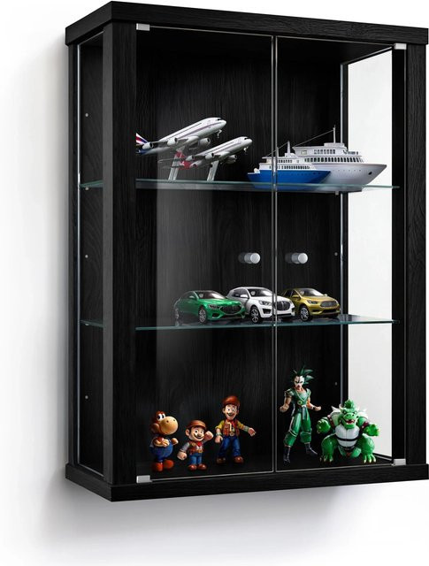 K-Möbel Hängevitrine mit Glastüren in Schwarz, B/H/T: 80 x 60 x 25 cm - Bild 1