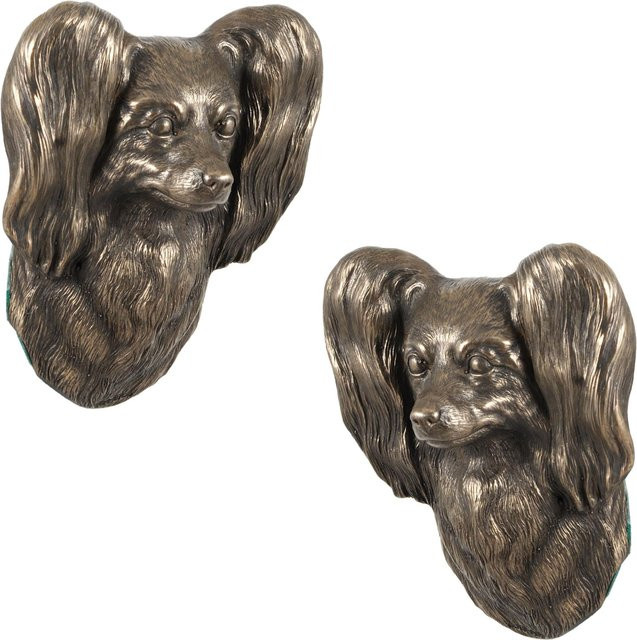 Hängende Hundestatue Papillon Kontinentaler Zwergspaniel von Art-Dog in Braun aus Kaltbronze - Bild 1