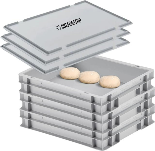 CHEFGASTRO SuperSparSet 3er Pack Pizzaballenboxen mit Deckeln in Grau, H x B x T: 8,5 x 30 x 40 cm, 9 Liter Teigwanne stapelbar - Bild 1
