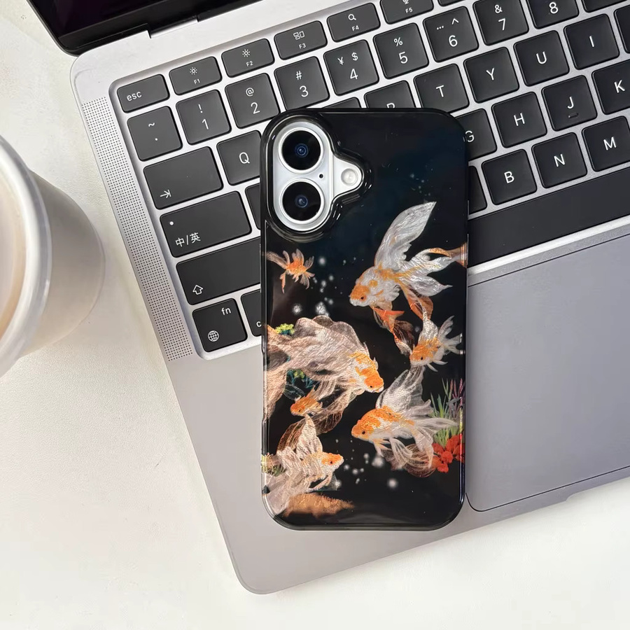 Stoßfeste iPhone Schutzhülle im chinesischen Stil mit glitzerndem Koi-Fisch Design, Multicolor, passend für iPhone 17, 16, 15, 14, 13, 12 Pro Max Air - Bild 6