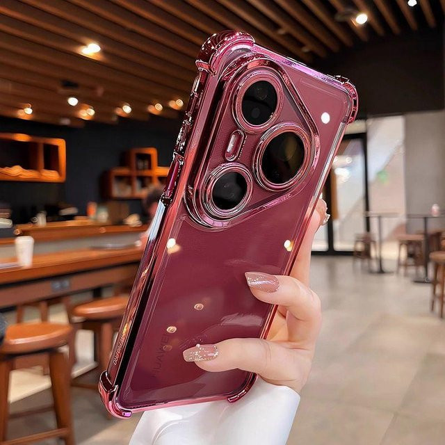 Stoßfeste Handyhülle für Huawei Pura 80 Ultra, Pura 80 Pro und Pura 80 in Transparent und Pink mit galvanisiertem Design und verstärkten Ecken - Bild 1