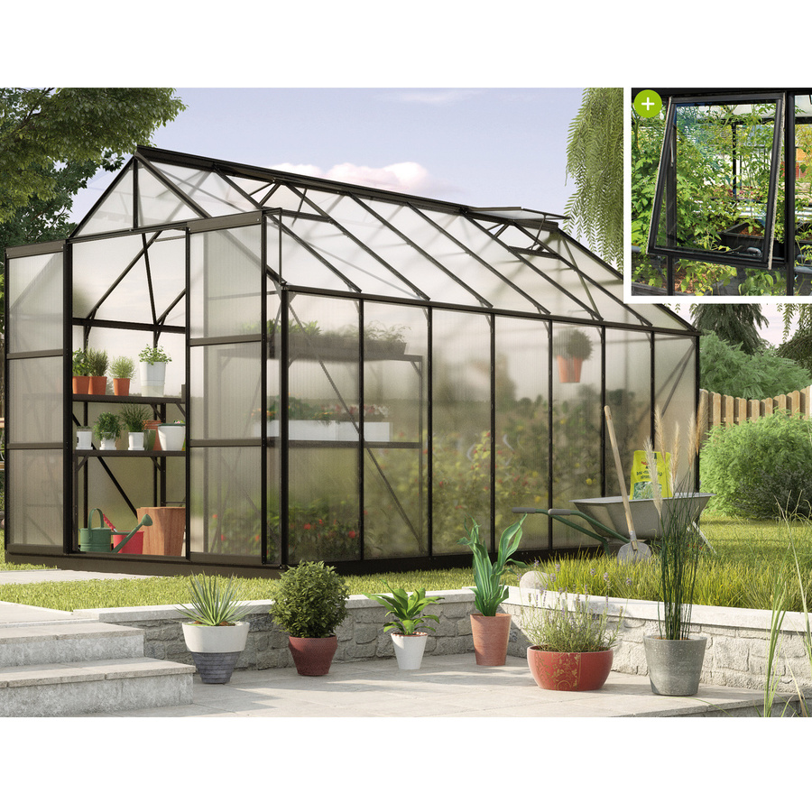 Vitavia Gewächshaus Jupiter 11500 Schwarz mit Polycarbonat-Platten und Doppelschiebetür, 11,5 m² - Bild 4