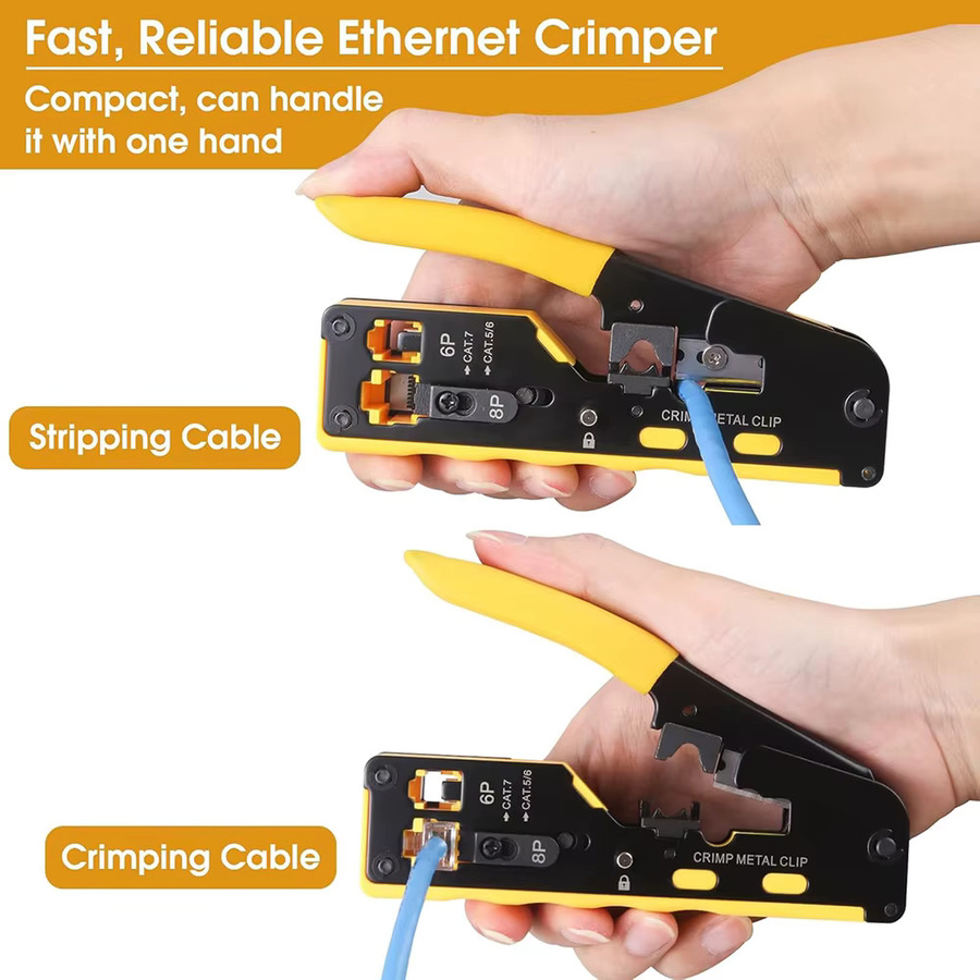 WOZOBUY RJ45 Pass Through Crimpzange All-in-One Drahtwerkzeug mit Stripper und Cutter für Cat7 Cat6 Cat5e Ethernet Modularstecker in Silber - Bild 3