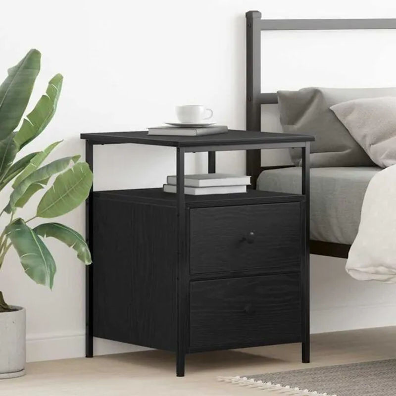 Vidaxl Nachttisch mit Schubladen in Schwarzer Eiche, Modernes Design im Landhausstil, B: 44 cm, T: 45 cm, H: 60 cm - Bild 1