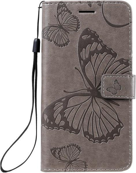 Samsung Galaxy Smartphone Flip Brieftasche mit Schmetterlings-Design aus Leder in Grau für verschiedene Modelle wie A52s, A53, A73 und A71 5G - Bild 1