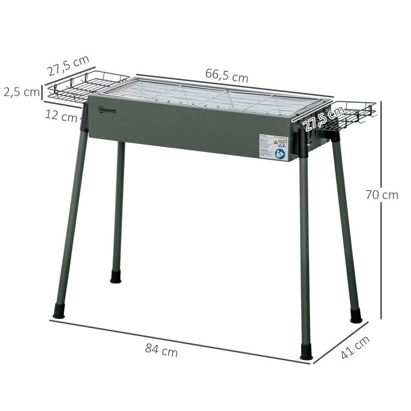 Outsunny Holzkohlegrill Campinggrill aus rostfreiem Stahl und verzinktem Metall mit Seitenkörben und Grillrost-Clip, Dunkelgrün, B: 39 cm, T: 70 cm, H: 77 cm - Bild 5