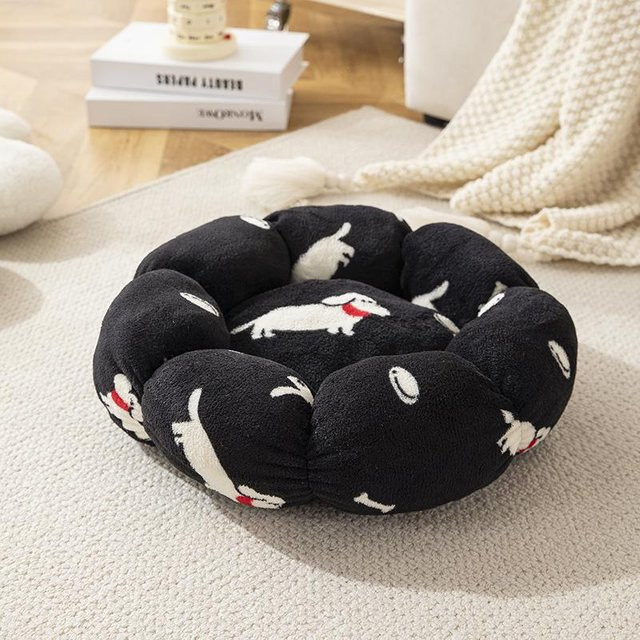 Rundes Blumennest für Katzen und Hunde aus weichem Coral Fleece und Baumwolle, rutschfest und warm - Bild 1