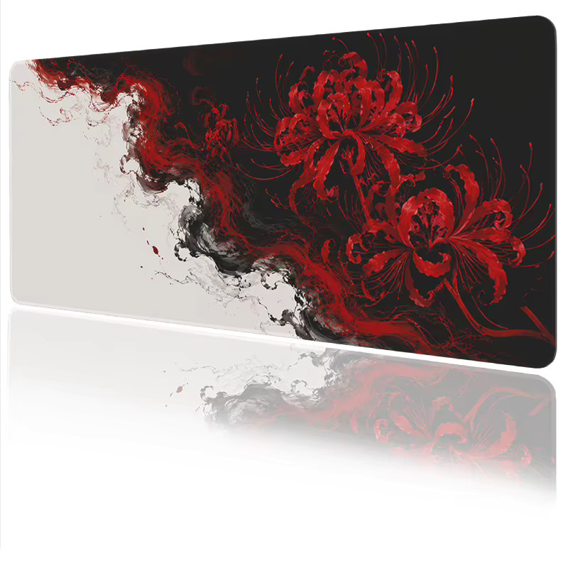 TWTOWO Gaming Mauspad Spider Lily in Schwarz und Rot, XL Mausmatte aus Naturkautschuk - Bild 6