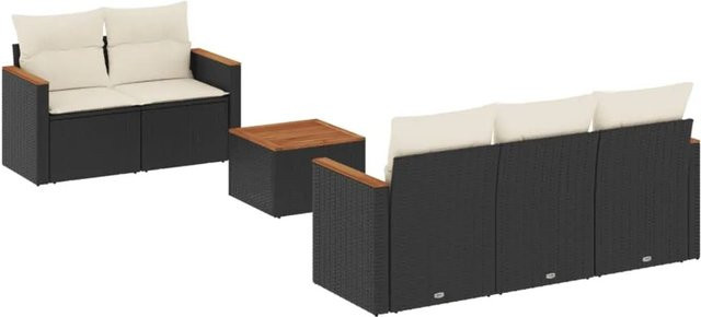 vidaXL 6-teilige Garten-Sofagarnitur in L-Form mit Tisch und Kissen, Schwarz, PE-Rattan und Akazienholz - Bild 1