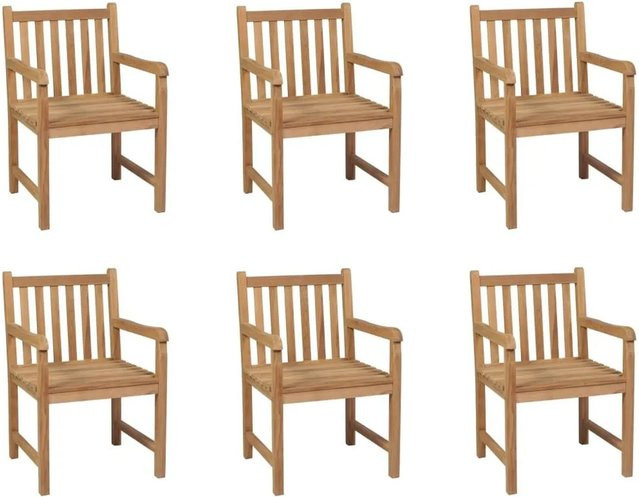 vidaXL Gartenstühle Set aus Teakholz in Braun, 6 Stück mit Armlehnen - Bild 1