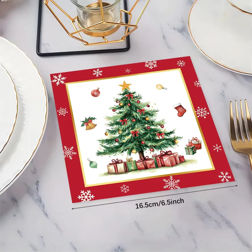 20 Stück Weihnachtsservietten mit Motiv Weihnachtsmann und Weihnachtsbaum in Rot und Mehrfarbig - Bild 3
