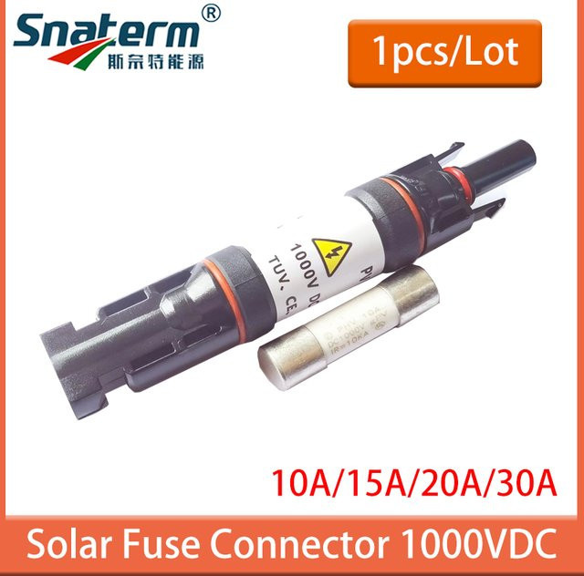 Snaterm DC-Solar-Sicherungsstecker mit Inline-Sicherung für Solarpanel-Systeme, 1000 VDC, 10 A, Schwarz - Bild 1