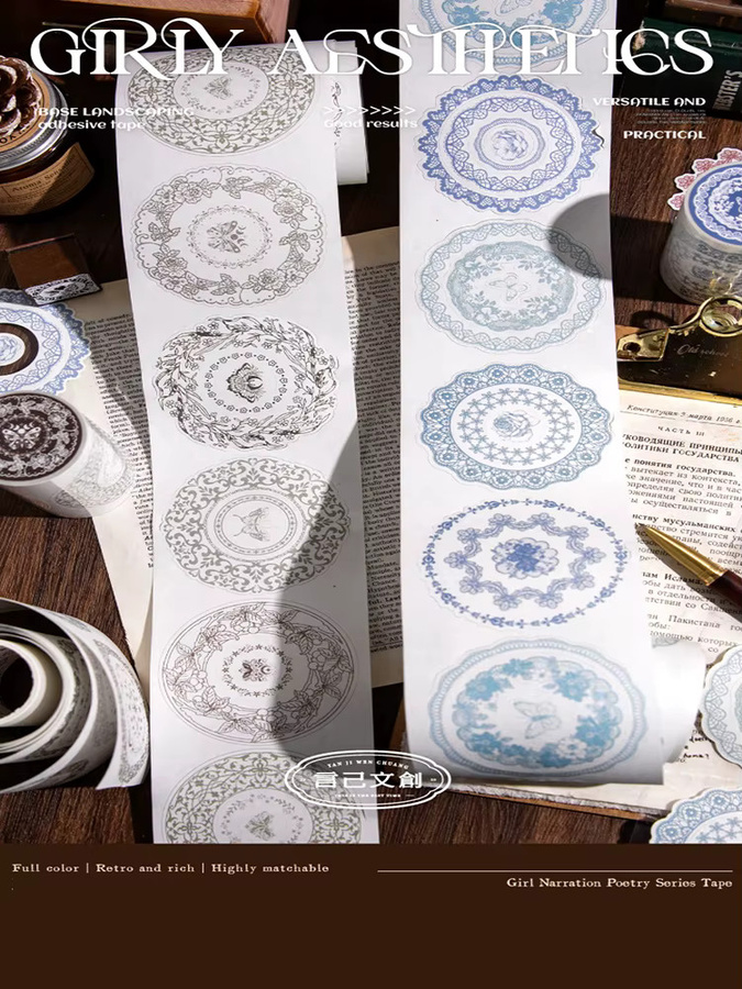4 Bände DIY-Scrapbook-Set mit Mädchenästhetik, Retro-Spitzenrahmen und gestanzten Papierbändern in Rot - Bild 2