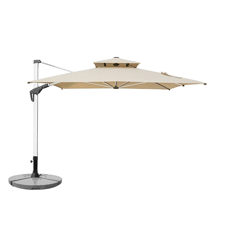anndora Ampelschirm Aluminium rechteckig 3 x 4 m in Beige mit 4 Granitplatten, 360 Grad drehbar und schwenkbar neigbar - Bild 1