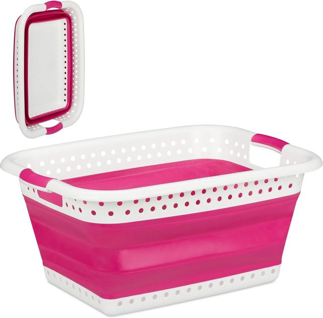 Faltbarer Wäschekorb aus Kunststoff von Relaxdays in Pink, B/T/H: 27 x 45,5 x 61 cm - Bild 1
