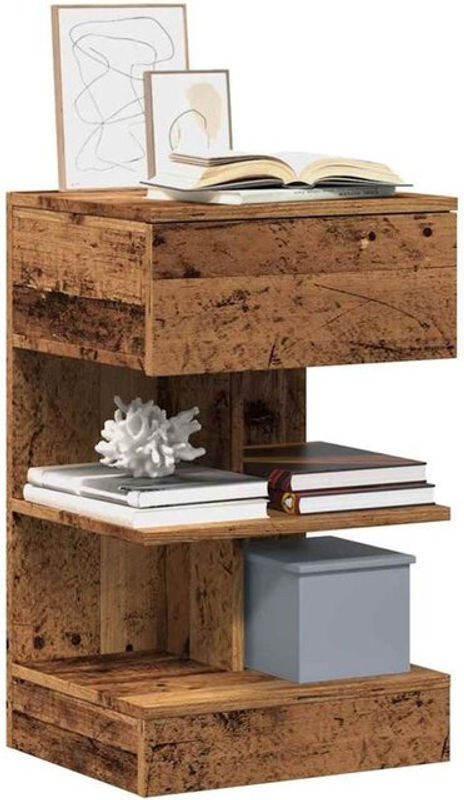 Vidaxl Nachttische 2er Set in Altholz-Optik Braun im Landhausstil aus Holzwerkstoff, B/T/H: 40 x 35 x 65 cm - Bild 1