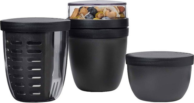 Mepal Ellipse 3er Set Lunchpot, Fruitpot und Snackpot mit Trennfächern in Schwarz - Bild 1