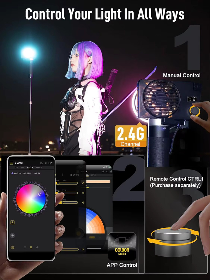 SYNCO COLBOR COB LED Licht Handheld Tragbare Taschenleuchte für Fotografie und Outdoor-Shooting in Schwarz - Bild 6