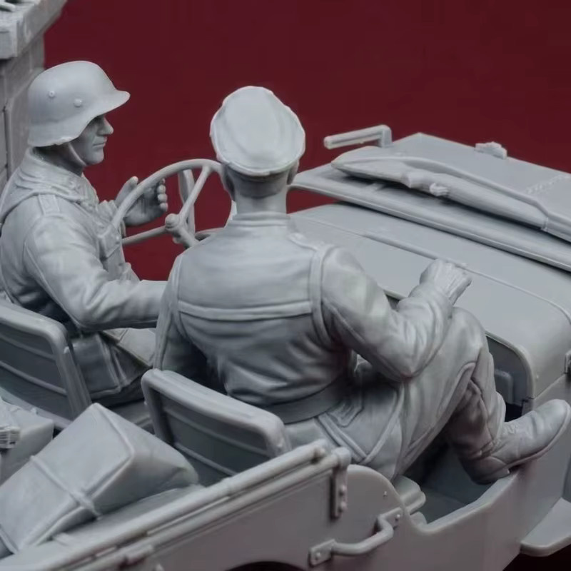 BAANFU Historische antike Militär-Jeep-Crew, Harzfiguren, 2-teiliges Set, Maßstab 1:35 - Bild 1