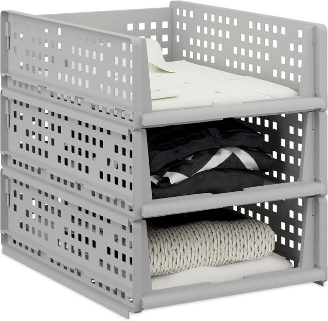 Relaxdays Schrank Organizer Stecksystem aus Kunststoff, Grau, 3er Set, B: 13 cm, T: 33,5 cm, H: 43,5 cm - Bild 1
