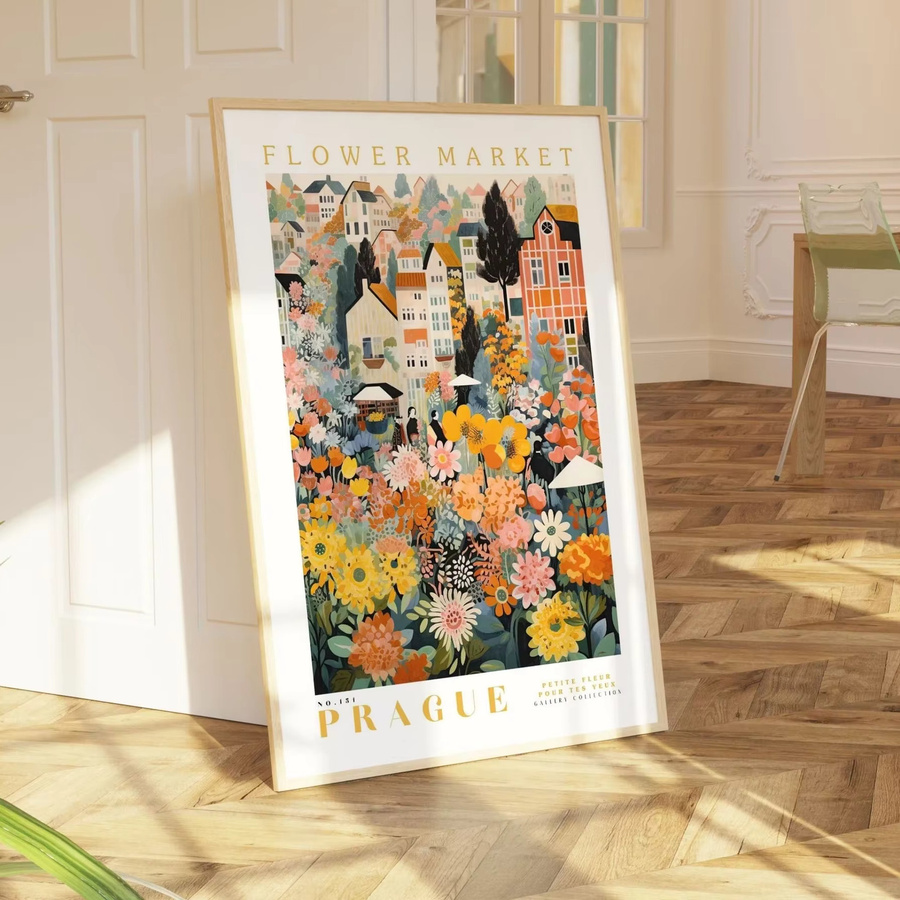Modernes Poster Blumenmarkt Prag von SHENCHEN in Grün und Multicolour mit botanischem Blumenmuster - Bild 2