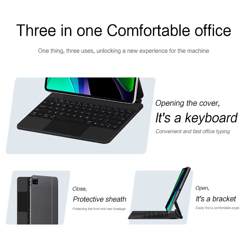 Magic Keyboard Folio für Xiaomi Pad 6 und Pad 5 11 Zoll, Smart Case mit hintergrundbeleuchteter Tastatur in Schwarz - Bild 4