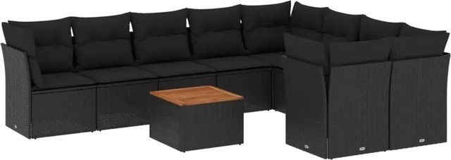 vidaXL 10-tlg. Garten-Sofagarnitur aus Poly-Rattan in Schwarz mit Kissen und Stauraum - Bild 1