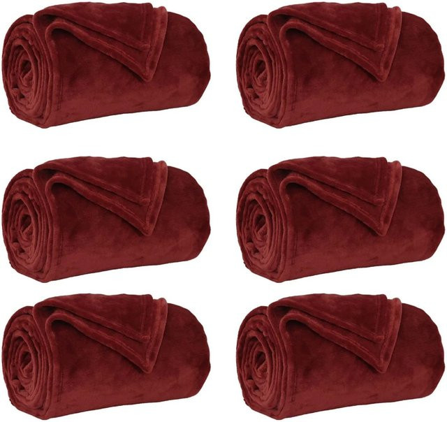 6er-Set vidaXL Fleece-Wohndecken in Bordeauxrot, B: 130 cm, T: 150 cm - Bild 1
