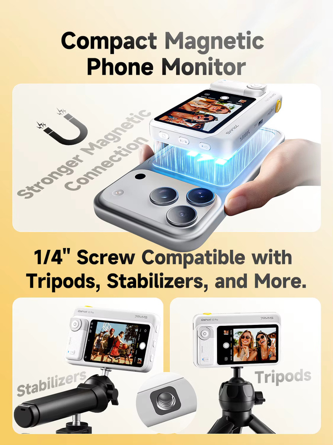 7RYMS Qshot V2 Pro Kabelloser Magnetischer Selfie-Monitor mit 3,1-Zoll-Display und Lautsprecher-Fernbedienung für Smartphone Vlog Streaming TikTok in Blau oder Weiß - Bild 3