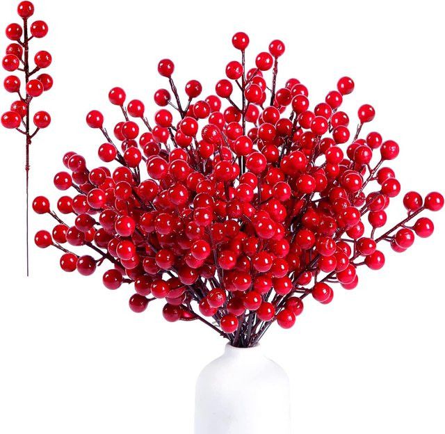 TTCY Künstliche Holly Pflanzen mit roten Beeren für Weihnachts- und Neujahrsdekoration sowie Hochzeiten, 10 Stück - Bild 1