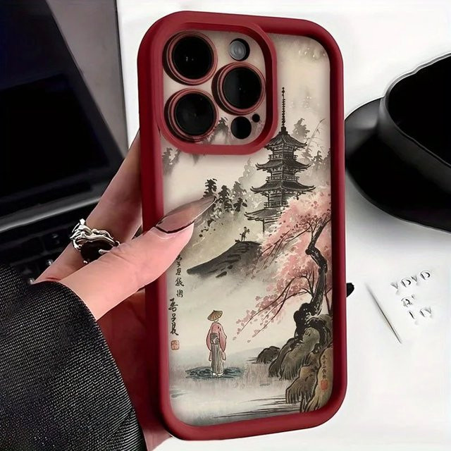 Japanische Handyhülle mit Kirschblüten und Bügel für iPhone 17 16 15 14 13 12 11 Pro Max XS X XR 7 8 Plus und Air Modelle - Bild 1