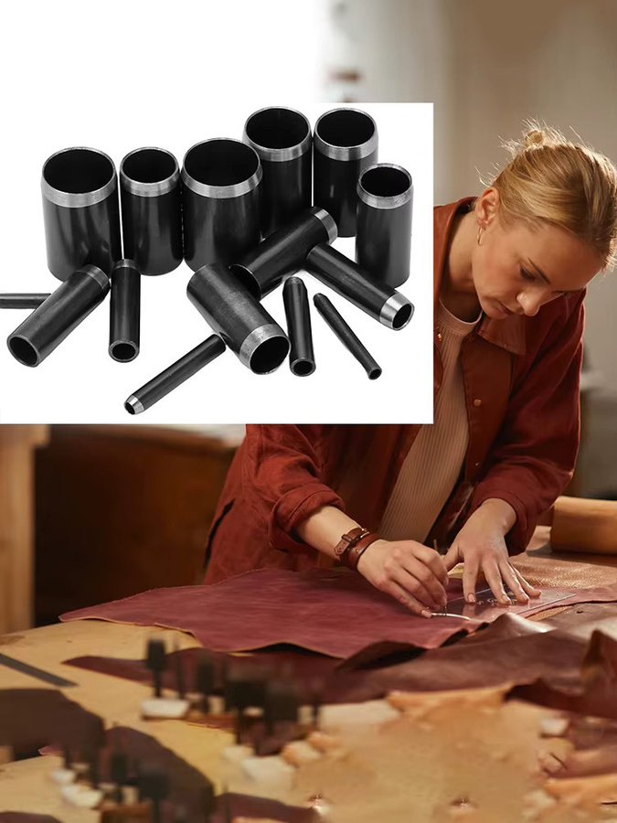 15-teiliges Lochstanz-Set aus Metall in Schwarz für Leder und DIY-Handwerk mit Lochstanzer und Schneidern von 1 bis 15 mm - Bild 7