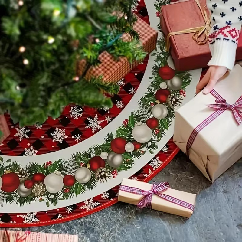 VIKAMA Weihnachtsbaumrock mit Schneeflocken-Print in Rot für Tischbäume - Bild 2
