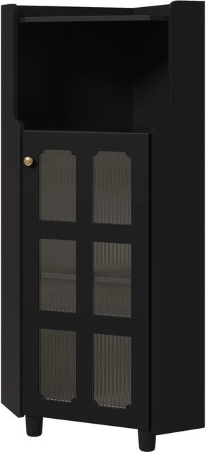 PXloue Eckschrank mit LED Beleuchtung und Glasfront in Schwarz, B/T/H: 63,5 x 63,5 x 124 cm - Bild 1