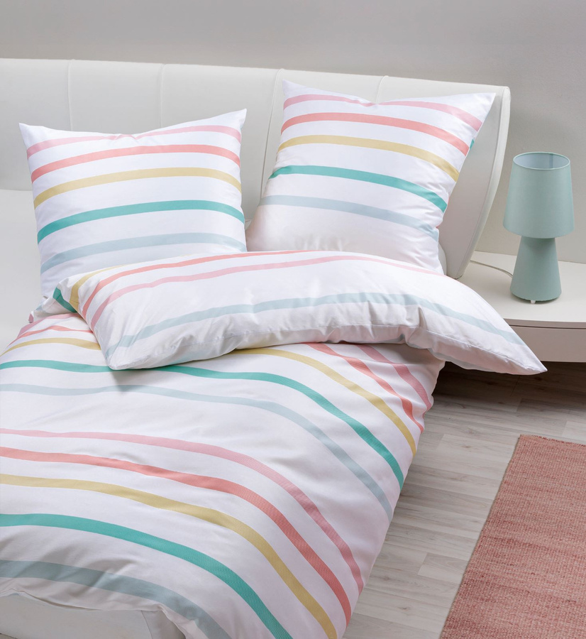 Janine Kissenbezug Mako-Satin Gestreift in Weiß und Multicolour mit Reißverschluss, 80 x 80 cm - Bild 1
