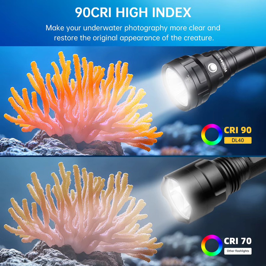Wurkkos DL40 Tauchlampe in Schwarz mit 5000 Lumen, 4*LH351D 90CRI LED und IPX8 Wasserdichtigkeit - Bild 4