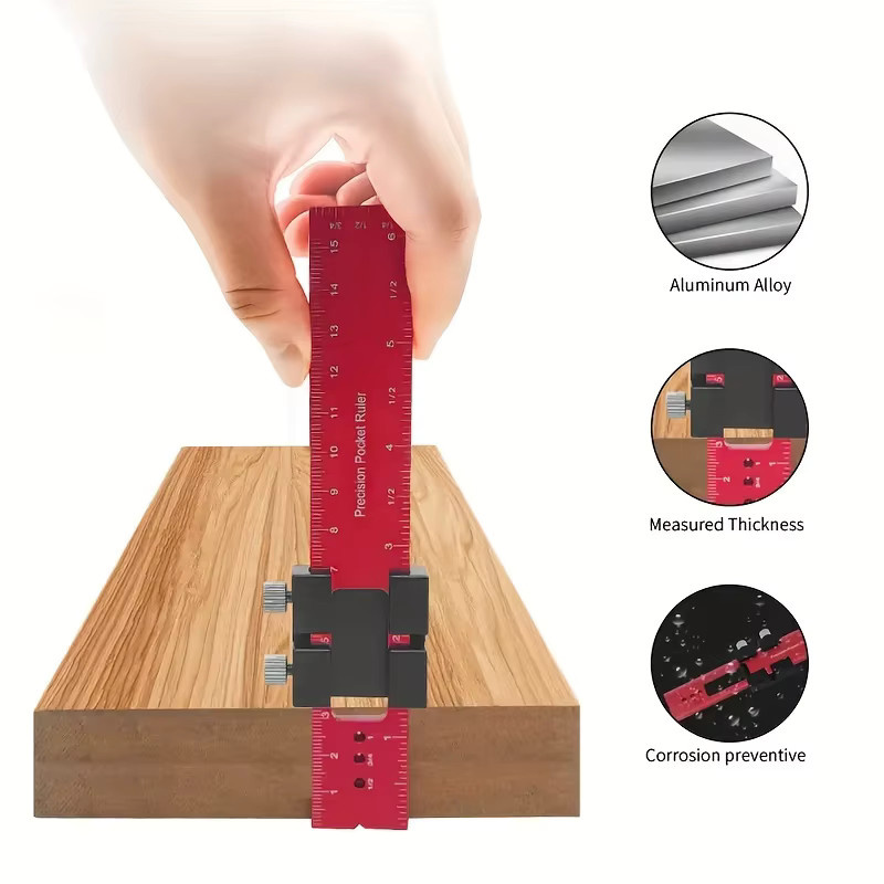 Professionelles Positionierungslineal aus Aluminiumlegierung in Rot für Holzbearbeitung und präzises Messen - Bild 4