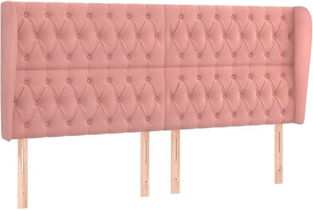 vidaXL Kopfteil mit Ohren in Rosa aus Samt, Breite: 203 cm, Tiefe: 23 cm, Höhe: 118 bis 128 cm - Bild 1