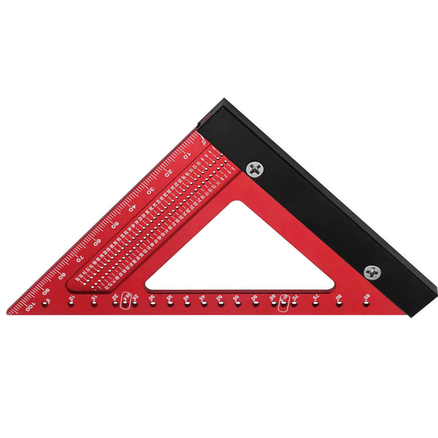 GDART Dreiecklineal aus Aluminiumlegierung für Holzbearbeitung und Zimmerei in Rot mit Lochpositionierung und Messfunktion - Bild 3