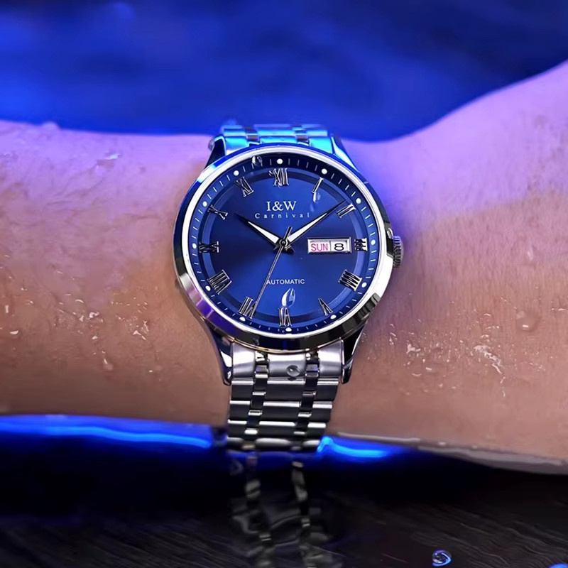 KARNEVAL Armbanduhr Automatik, Edelstahl, Blau, Herren - Bild 3