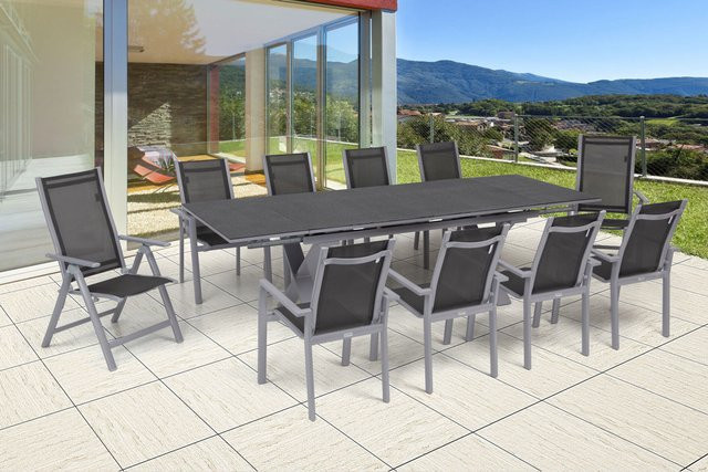 OUTFLEXX Garten-Essgruppe aus Aluminium und Keramik in Silber mit ausziehbarem Tisch und 10 Sitzgelegenheiten - Bild 1