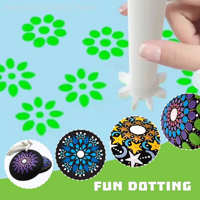 Set aus 4 oder 5 Stippling-Stempeln für Dot-Painting und florale Muster in Weiß aus Kunststoff - Bild 1