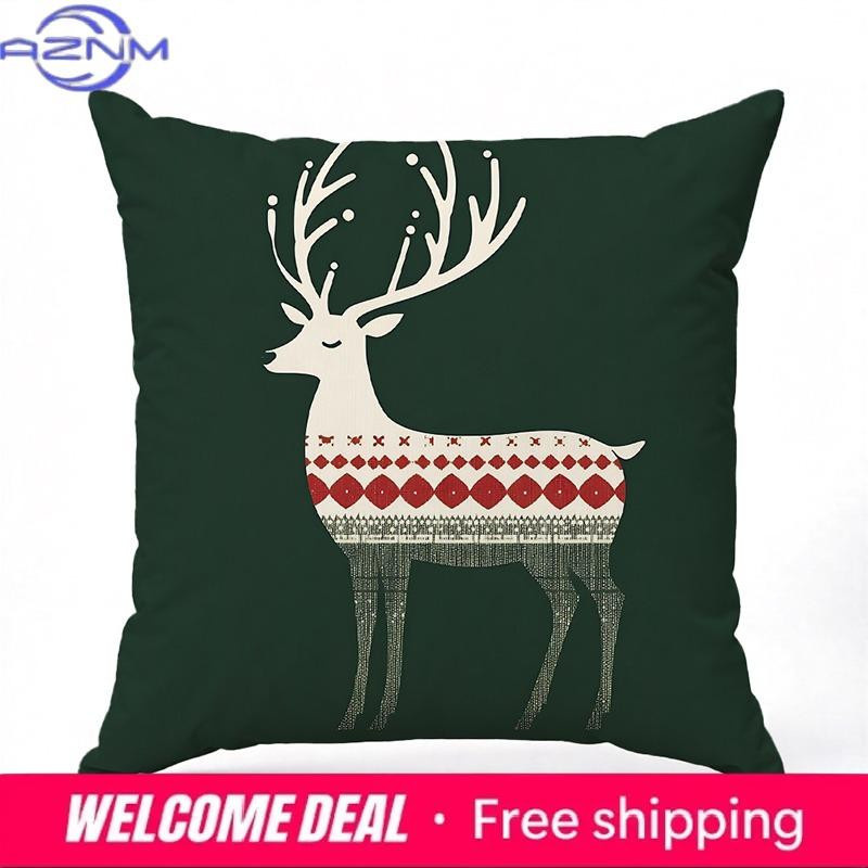 Dekorativer Kissenbezug mit Weihnachts-Hirschmuster aus Polyester, quadratisch, B/B/H: 18 x 18 x 18 cm - Bild 1
