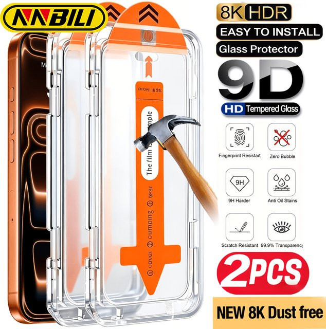 NNBILI 2er-Pack Panzerglas-Displayschutzfolie für iPhone 17 16 15 14 13 12 11 Pro Max und 17e, staubfreie Schutzfolie in Transparent - Bild 1