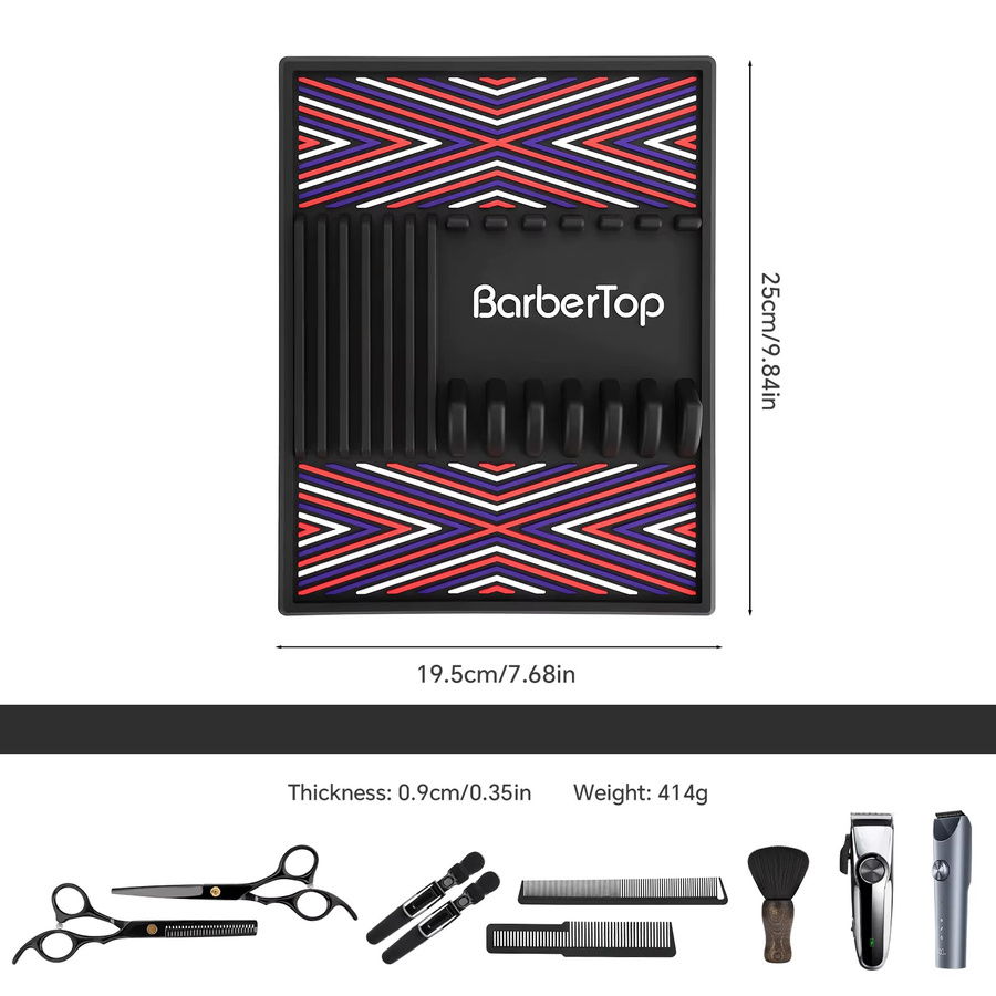 BarberTop Geometrische Silikon-Werkzeugmatte in Schwarz und Multicolour, rutschfeste und waschbare Aufbewahrungsmatte für Haarscheren und Friseursalon-Zubehör - Bild 2