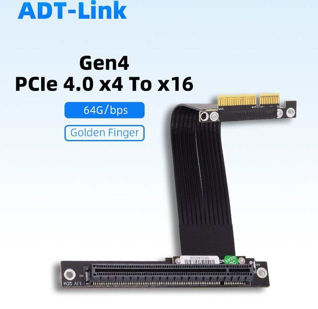 ADT-Link PCIe 4.0 X4 auf X16 GPU-Verlängerungskabel Adapter Riser Gen4 Schwarz - Bild 1